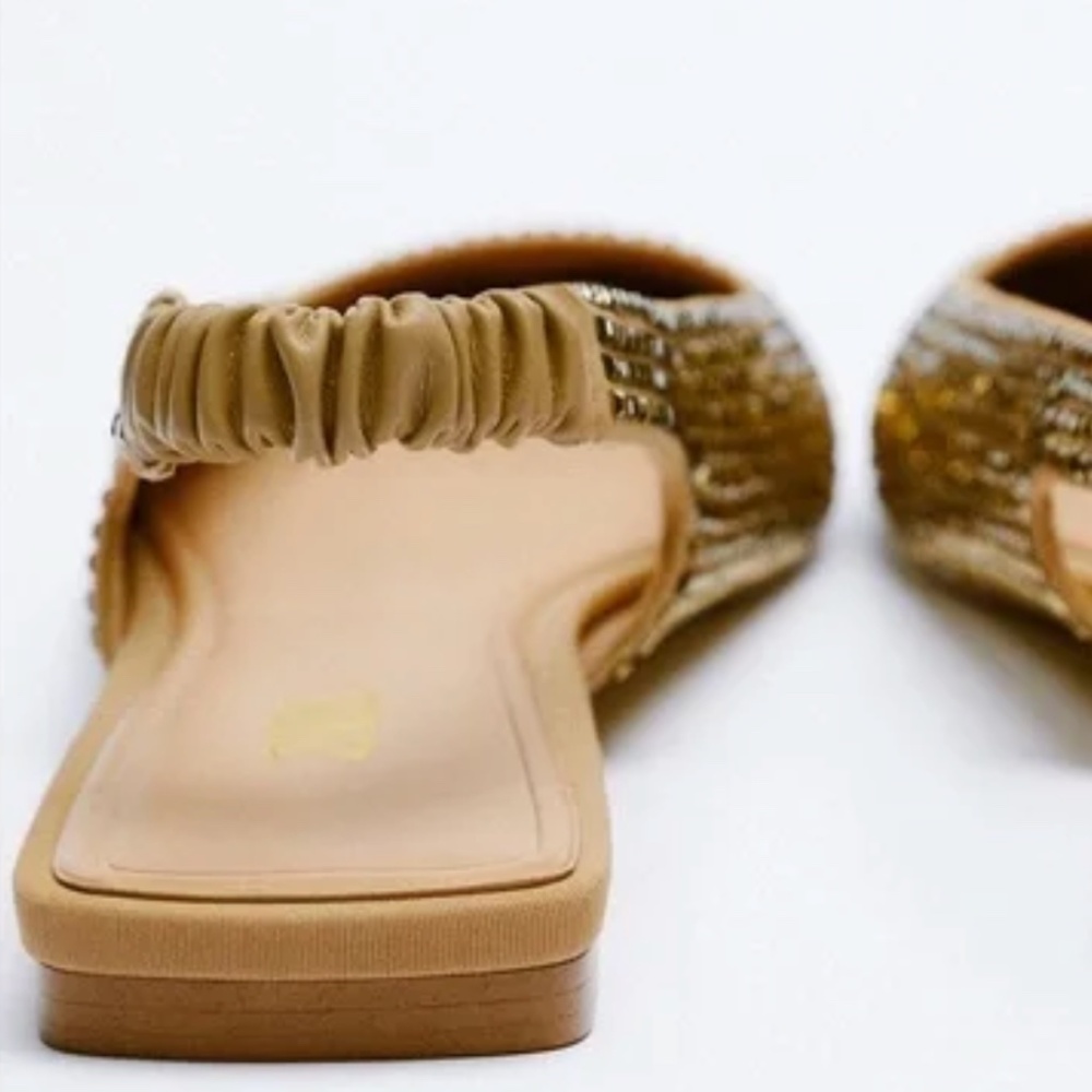 Zara Gold Woven Slingback Flats - Picture 5 of 6